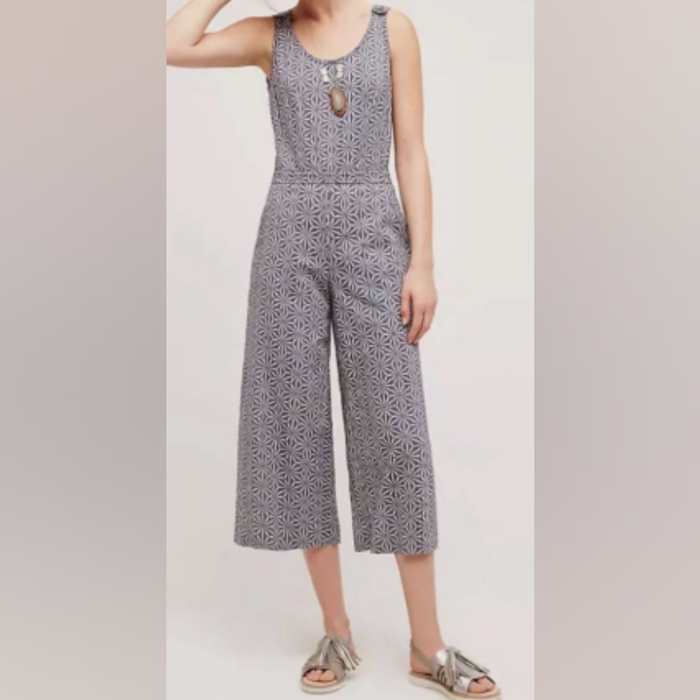 Anthropologie Elevenses Geometric Pattern Crop Wide Leg Backless Jumper Size XS